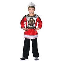 Карнавальный костюм «Богатырь Святогор», шлем, рубаха красная, пояс, штаны, р. 34, рост 134 см