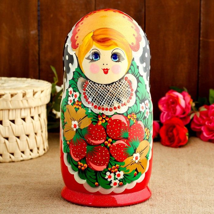 Матрёшка «Хохлома», красное платье, 10 кукольная, 26 см - фото 3