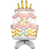 Шар фольгированный 38'' 'Торт на день рождения', ходячая фигура, для воздуха