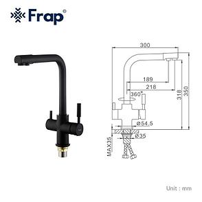 FRAP F4352-6 Смеситель д/кухни с питьевым каналом черный FULL высок., фото 3