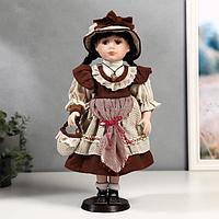 Кукла коллекционная керамика "Рита в бордовом платье с передником" 40 см