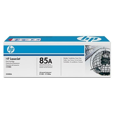 HP CE285A 85A Black Print Cartridge for LaserJet 1102/P1106/M1132/M1212/M1217, up to 1600 pages.
