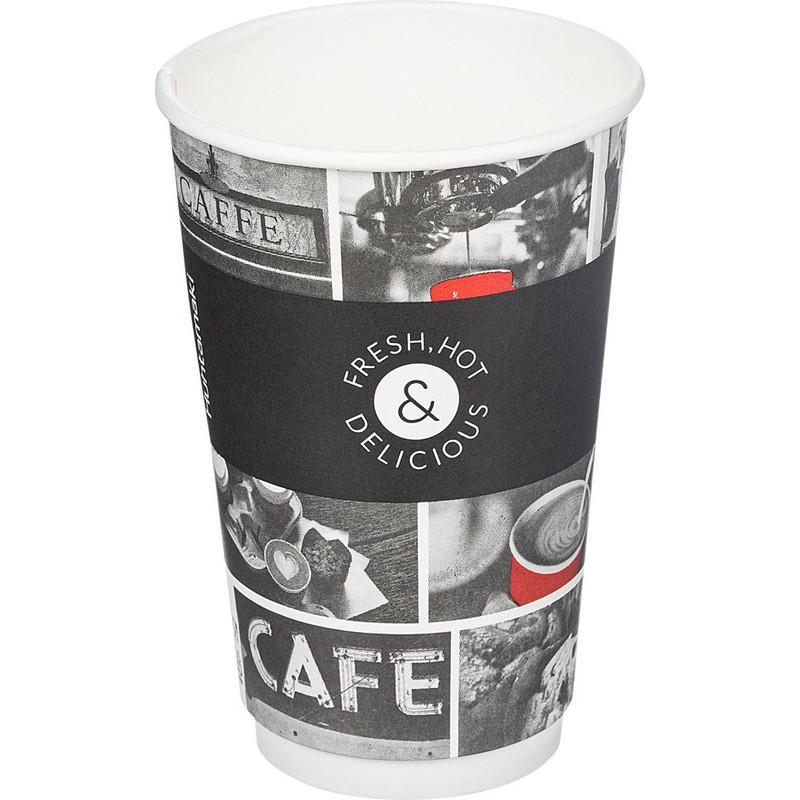 Стакан одноразовый бумажный 400мл Cafe Noir, Двухслойный DW16 18шт/уп
