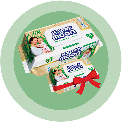 Влажные гигиенические салфетки Happy Moon Premium Wet Wipes 120 шт + Подарок