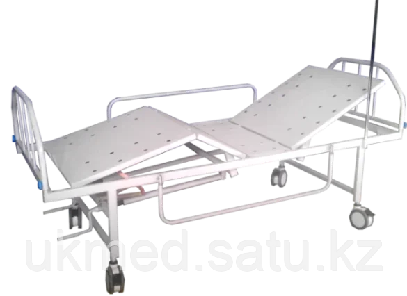 Кровать медицинская функциональная 4-х секционная (на колесах) с механическим подъёмником ЮМ КФМ 04/01 - фото 1 - id-p97309911