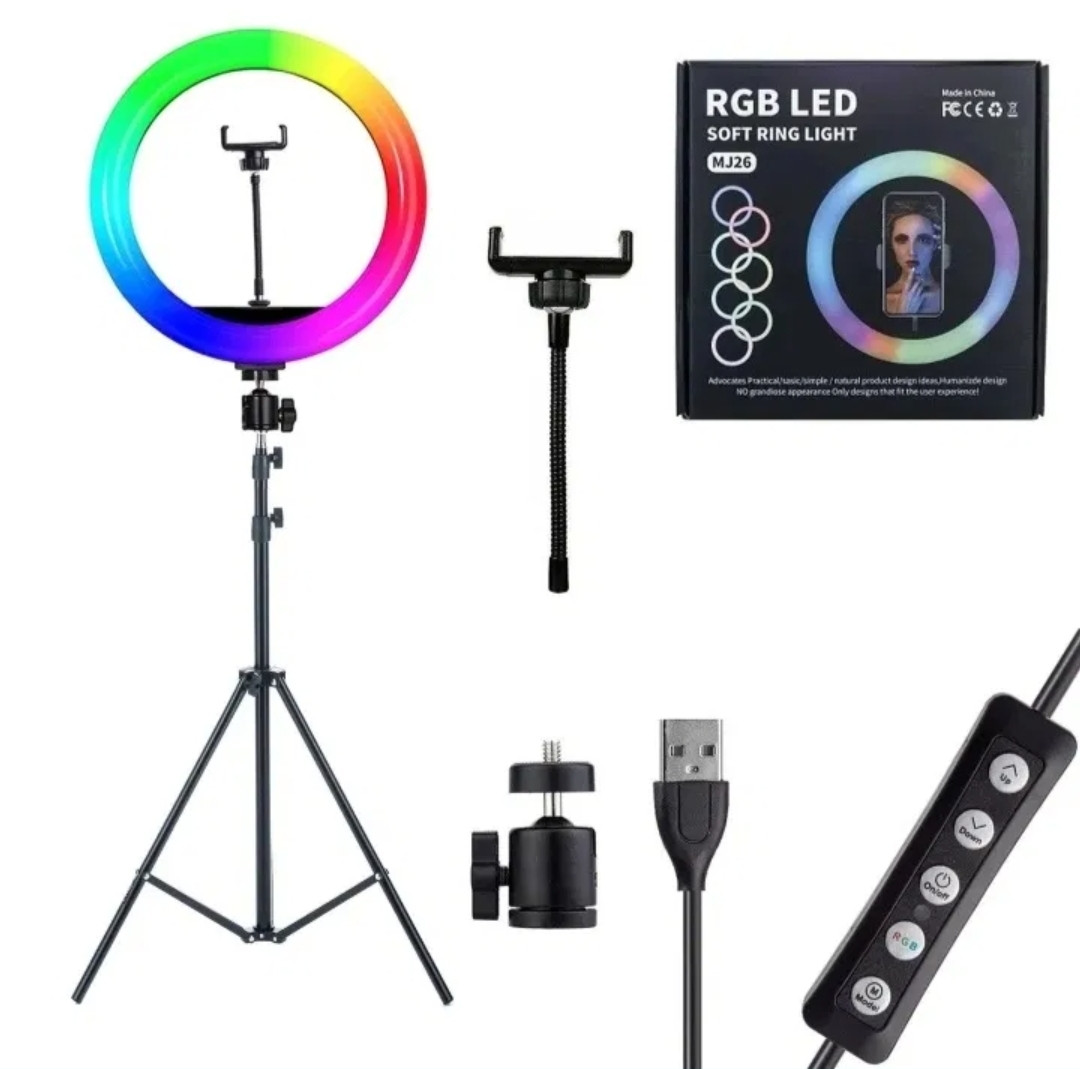 Кольцевая селфи-лампа цветная 45 см RGB MJ45 см, держателем для смартфона