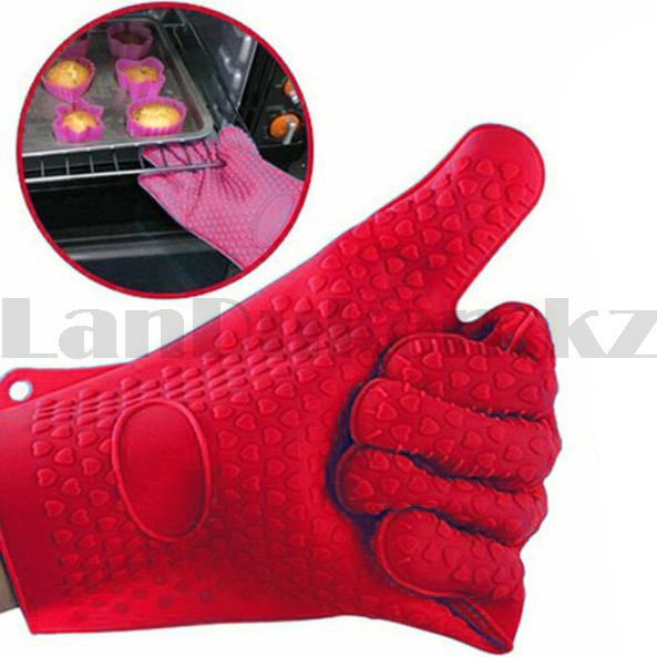 Силиконовая перчатка для кухни термостойкая противоскользящая красная - фото 8 - id-p4981452