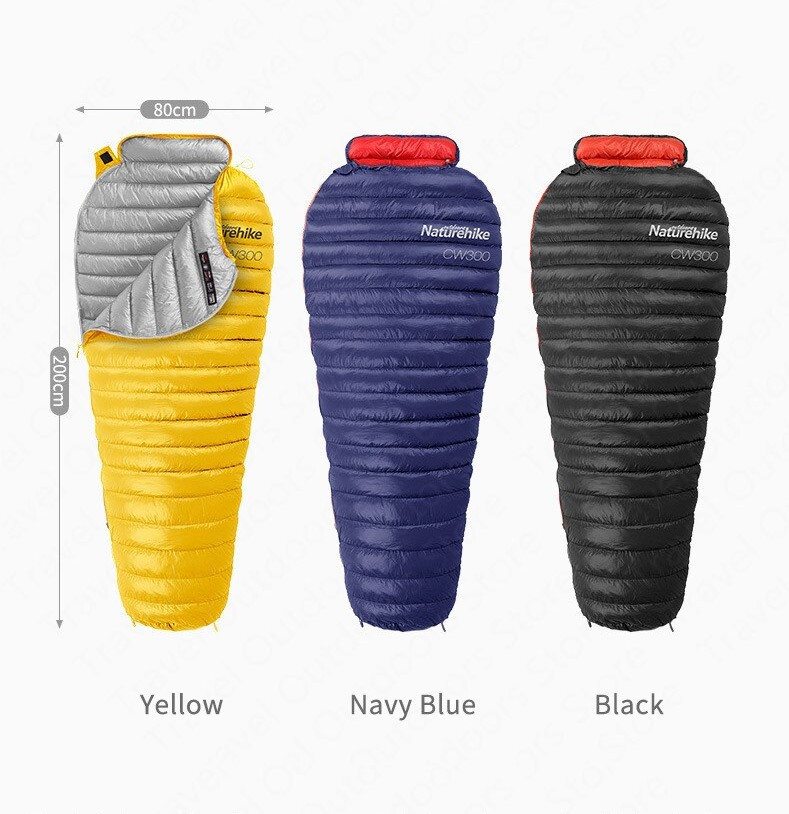 Спальник пуховый без капюшона CW300 Naturehike NH19W400-Z черный/синий/желтый