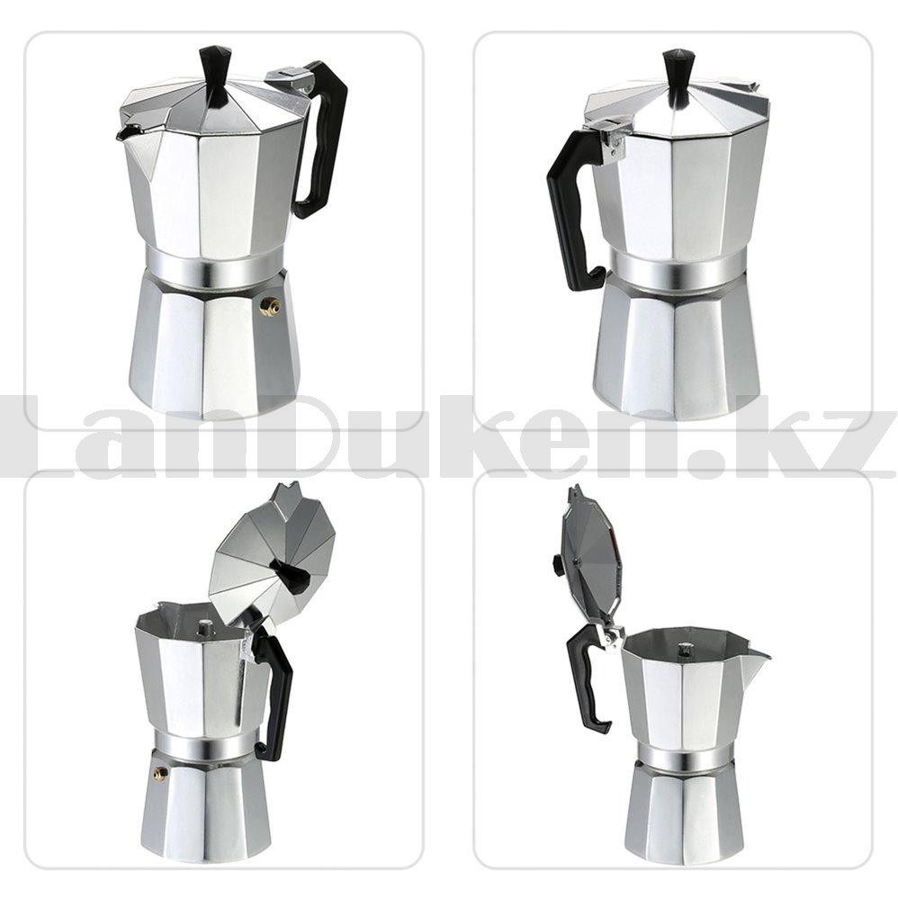 Гейзерная турка для варки кофе металлическая Caffettiera Moka 9 Tazze (9 чашек) espresso - фото 5 - id-p66987101