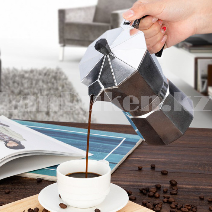 Гейзерная турка для варки кофе металлическая Caffettiera Moka 9 Tazze (9 чашек) espresso - фото 7 - id-p66987101