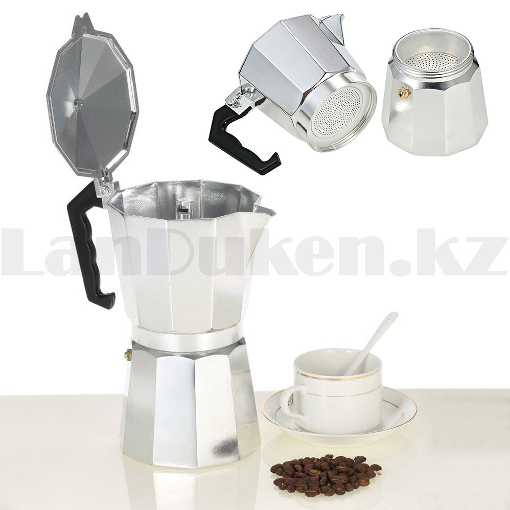 Гейзерная турка для варки кофе металлическая Caffettiera Moka 9 Tazze (9 чашек) espresso - фото 10 - id-p66987101