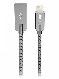 Кабель OLMIO STEELY, USB 2.0 - lightning, 1.2м, 2.1A, серый