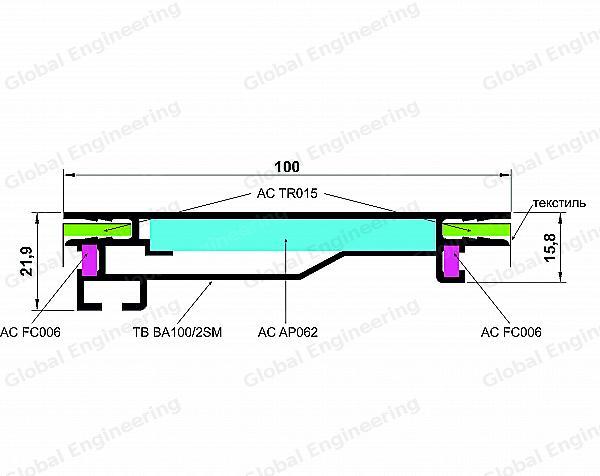 Алюминиевый профиль для натяжки ткани 100мм TB BA 100/2SM (световой двусторонний усиленный) - фото 3 - id-p48588486