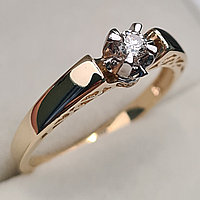 Золотое кольцо с бриллиантами 0.11Сt SI1/I, VG - Cut, фото 1