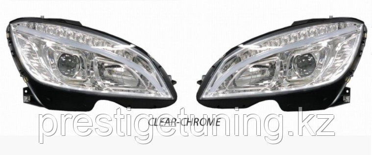 Передние фары на Mercedes C-class W204 2006-11 тюнинг (Хром) - фото 2 - id-p85224461