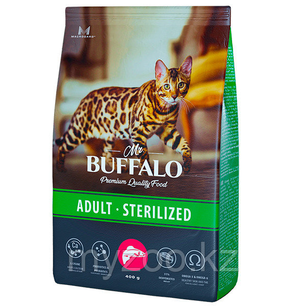 Mr.Buffalo Sterilised для взрослых стерилизованных кошек с лососем, 400 гр