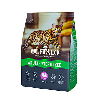 Mr.Buffalo Sterilised для взрослых стерилизованных кошек с индейкой, 1.8 кг