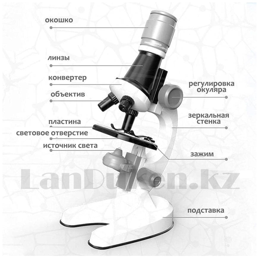 Детский Микроскоп с 3 объективами 1200х 400х 100х с приборами Scientific Microscope 1013A белый - фото 3 - id-p97419091