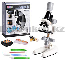 Детский Микроскоп с 3 объективами 1200х 400х 100х с приборами Scientific Microscope 1013A белый