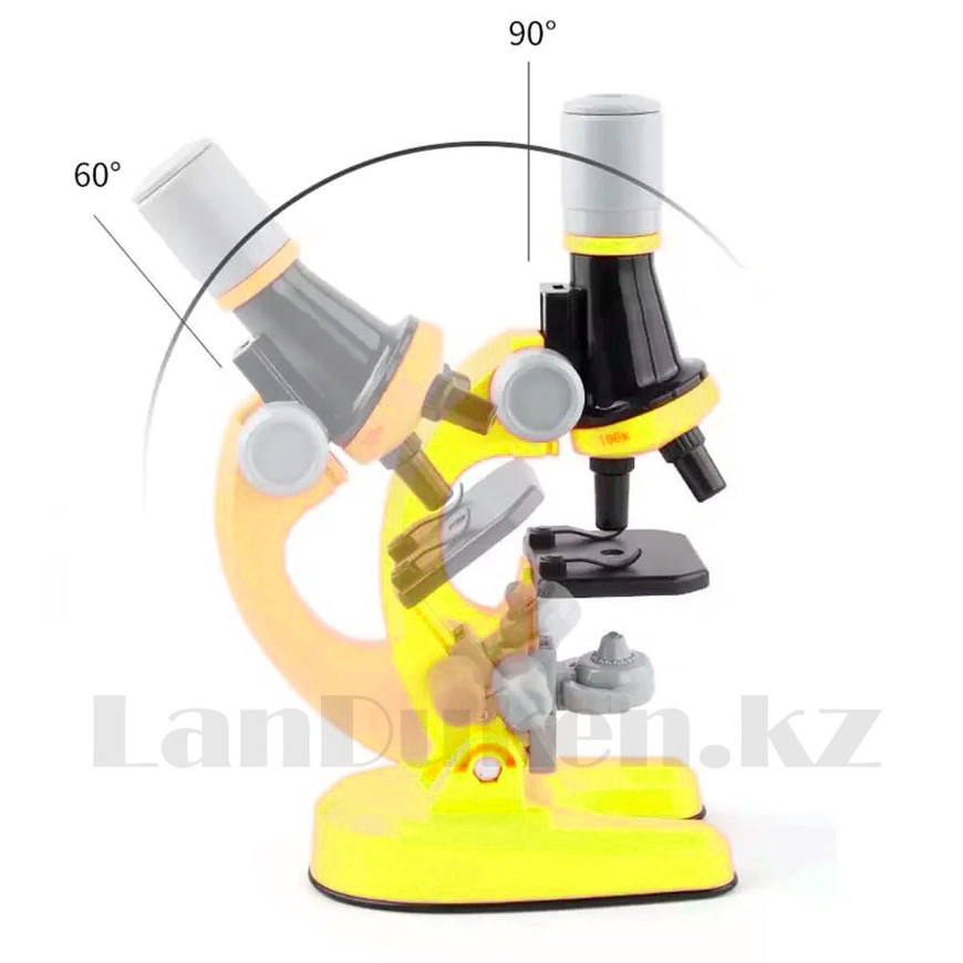 Детский Микроскоп с 3 объективами 1200х 400х 100х с приборами Scientific Microscope 1013A желтый - фото 9 - id-p97419153