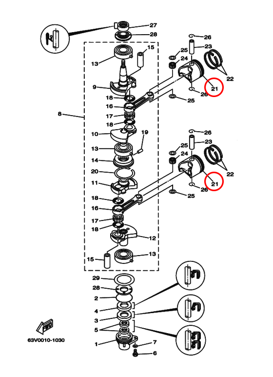 Поршень лодочного мотора Yamaha Y 9,9-15 0.50 6E71163600