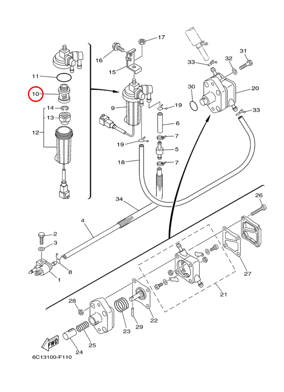 Топливный фильтр элемент Yamaha Y F20-F30 6D8WS24A00 - фото 1 - id-p82578508