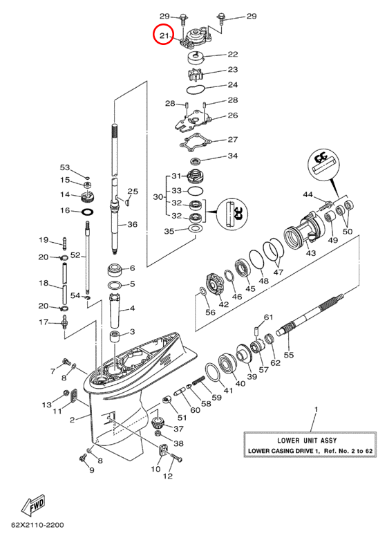 Корпус помпы верx (старый мотор) Yamaha Y 40-50 \ F40-60 63D4431100