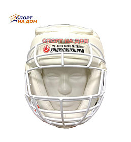 Шлем для каратэ с решёткой (белый-кожа) XL