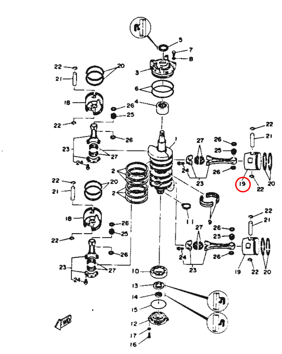 Поршень STD лодочного мотора Yamaha Y 60-140 Левый с тонкими пальцами 6R5116420193