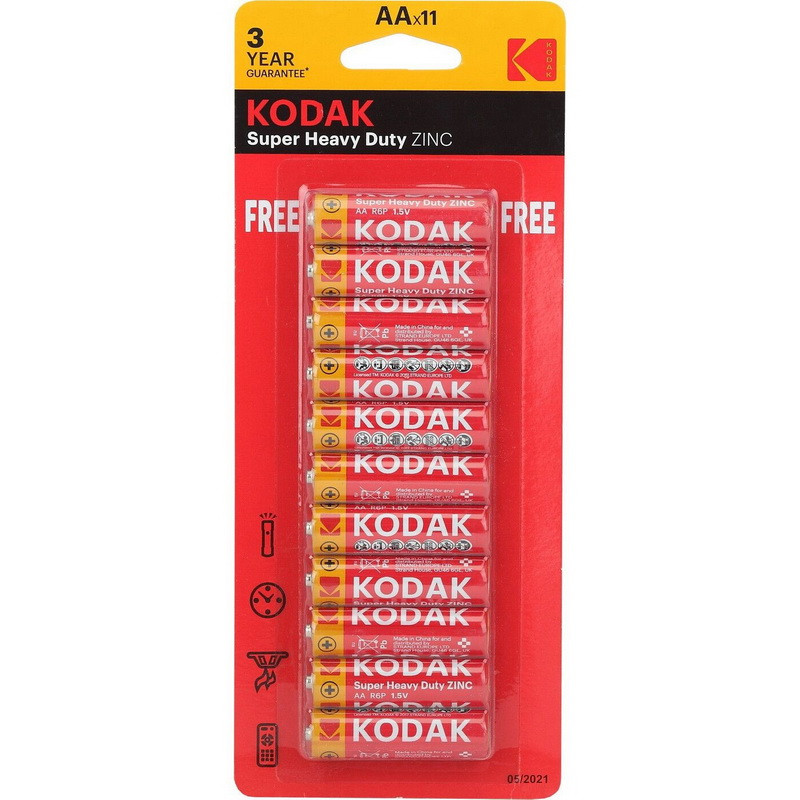 Батарейка солевая Kodak Super Heavy Duty, AA, BL11(10+1), 1.5В, блистер, цена за 1 шт.