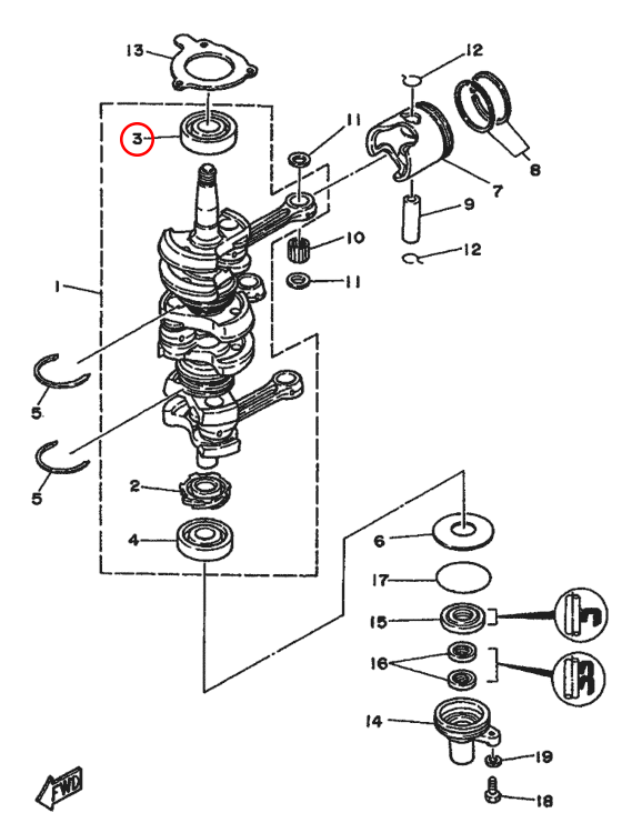 Подшипник коленвала верх \ низ \ средний Yamaha Y 40-50 93306305U8 - фото 2 - id-p78095670