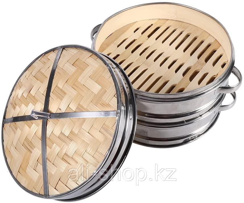 Бамбуковая пароварка Dim Sum Basket, 2 яруса в наборе с крышкой, 24см - фото 3 - id-p97447946