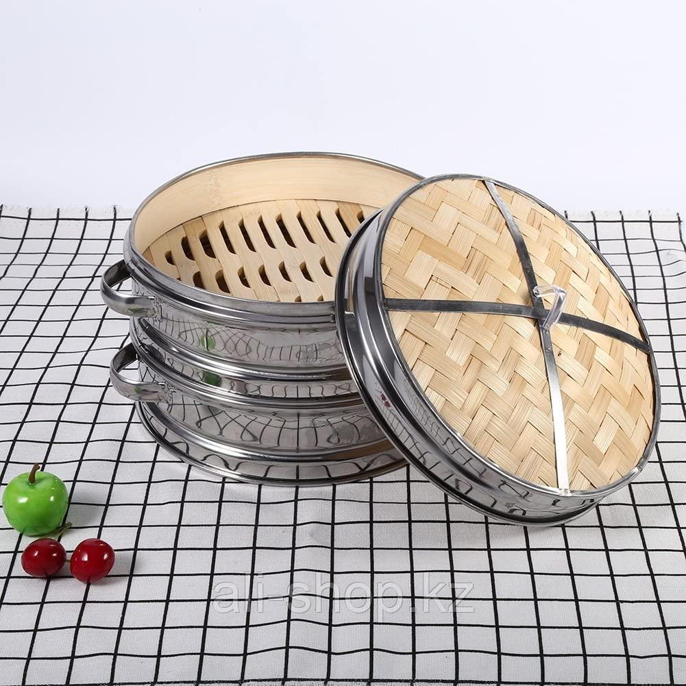 Бамбуковая пароварка Dim Sum Basket, 2 яруса в наборе с крышкой, 24см - фото 6 - id-p97447946