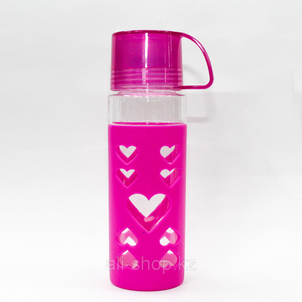 Эко бутылка для воды со стаканом, 0,5 л, розовая - фото 1 - id-p97450092