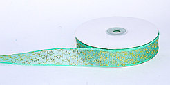 Декоративная лента из органзы полу-прозрачная с позолотой, бирюзовая, 3 см