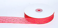 Декоративная лента из органзы полу-прозрачная с позолотой, розовая, 3 см