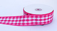 Лента репсовая (из плотной ткани), бело-розовая, 5 см