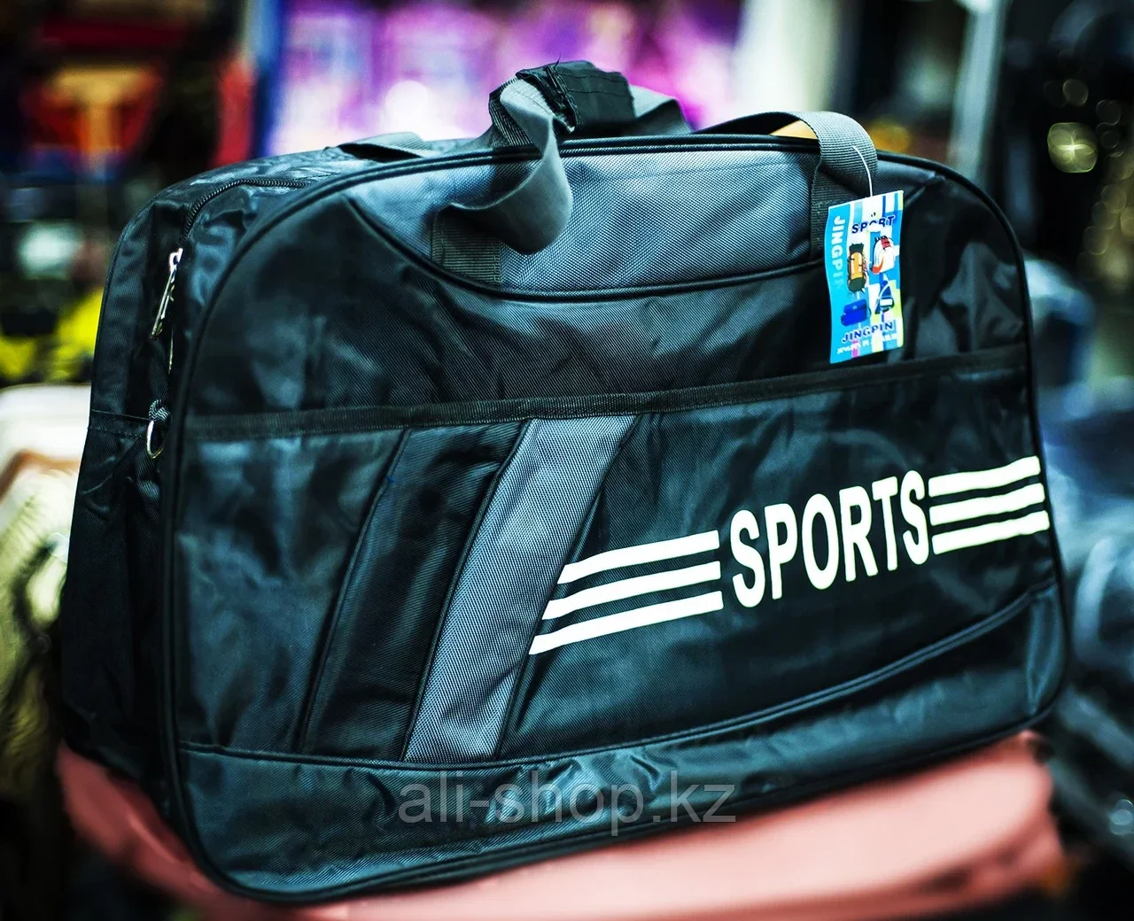 Спортивная дорожная сумка "SPORTS", большая 53х20х35см, (черная)