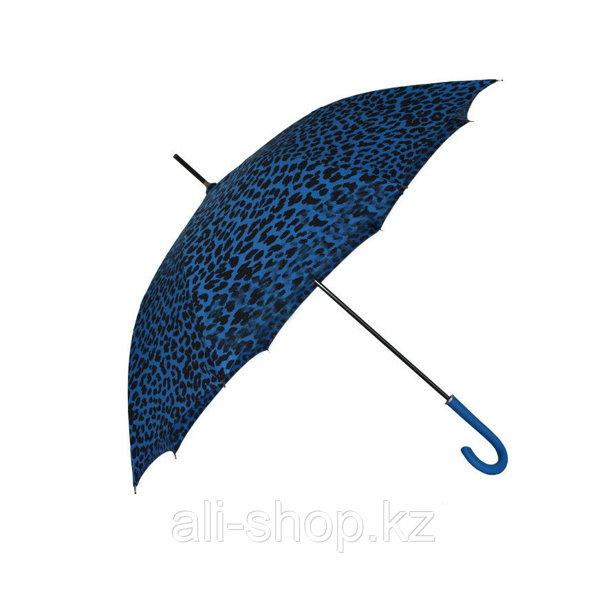 Женский зонт-трость c принтом "леопард", синий, полуавтомат