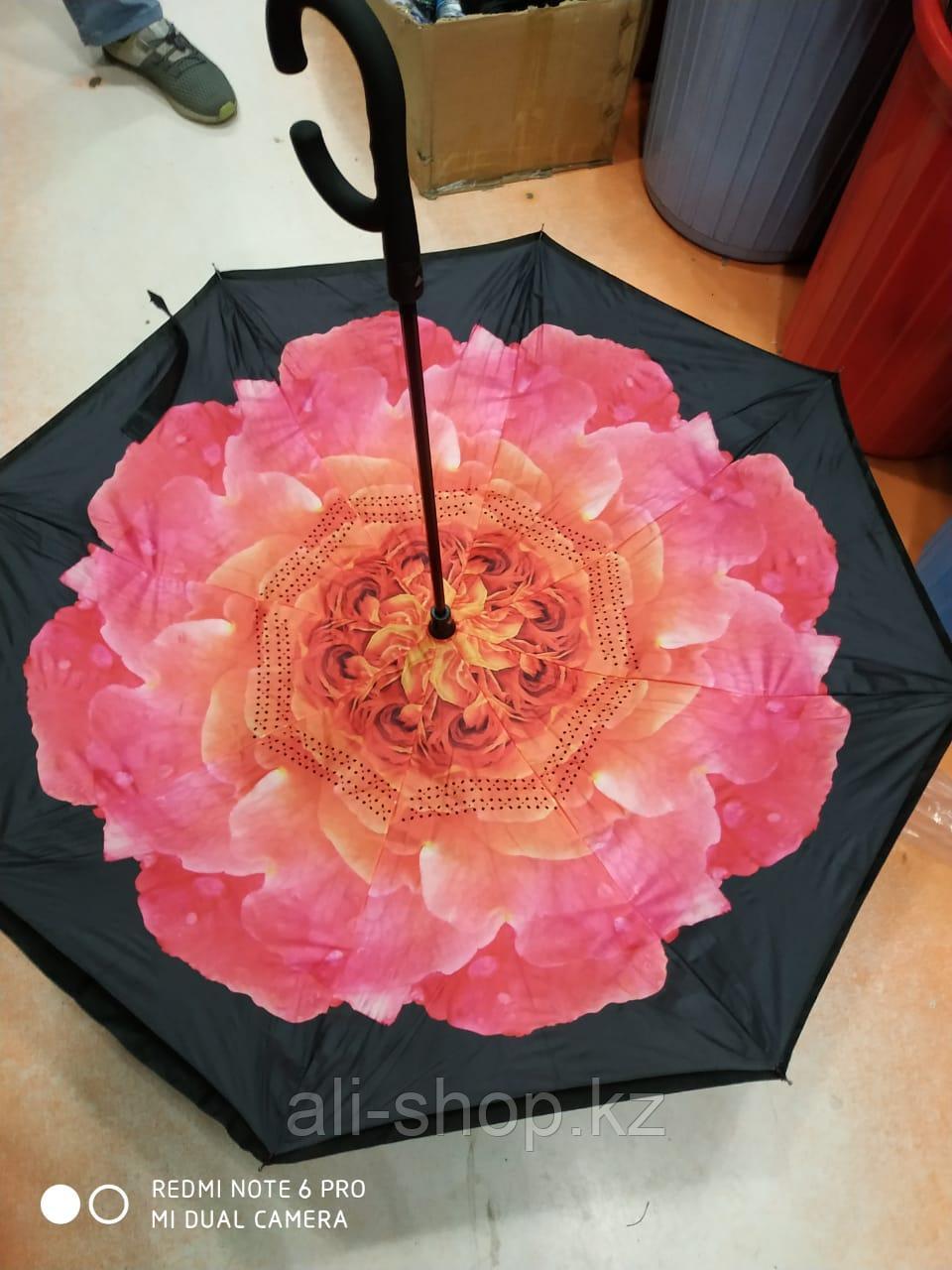 Зонт-наоборот, розовая роза