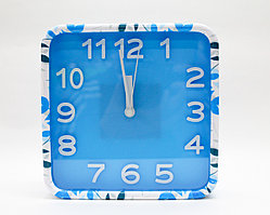 Часы-будильник квадратные, голубые, 15 см