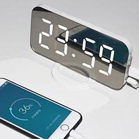 Часы-термометр настольные/настенные электронные iClock Smart Alarm с зеркальным LED-дисплеем (Белый)