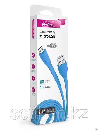 Кабель OLMIO USB 2.0 - microUSB, 1м, 2.1A, голубой, плоский, фото 2