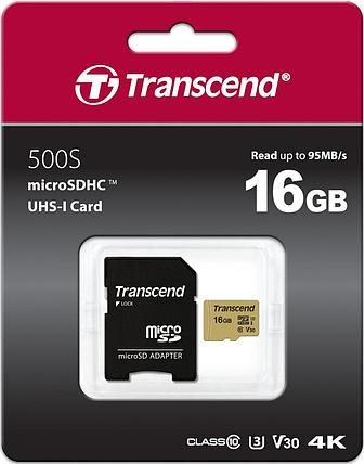 Карта памяти MicroSD 16GB Class 10 U3 Transcend TS16GUSD500S, фото 2