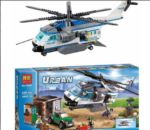 Конструктор 10423  "Вертолётный патруль", 528 дет/ аналог Lego City 60046