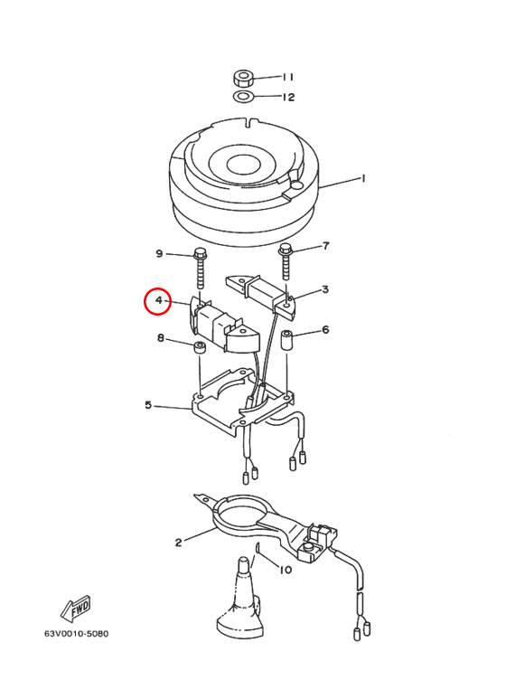 Катушка генератора свечная Yamaha Y 15 63V855330000 - фото 2 - id-p61486607