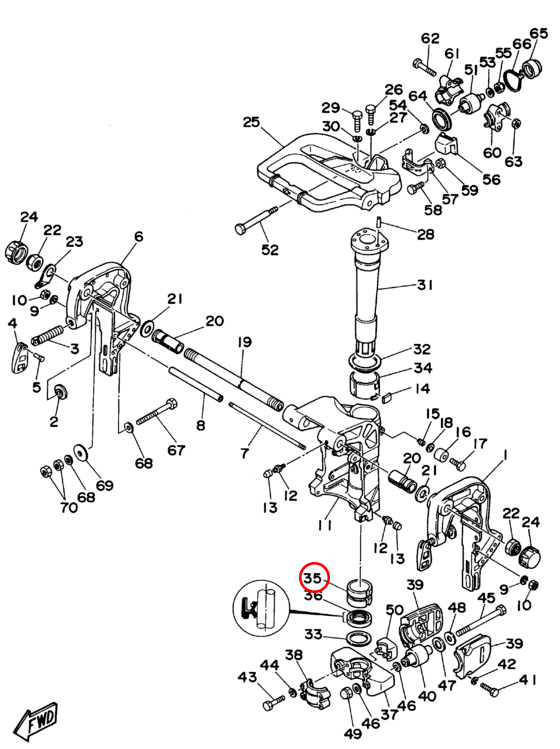 Втулка струбцины лодочного мотора Yamaha Y 40-F20-F45 9038644M0300