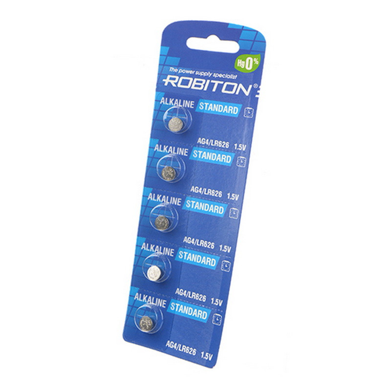 Батарейка алкалиновая Robiton STANDARD Alkaline , AG 4(LR626/377A)-BL5, 1.5В, блистер, цена за 1 шт.