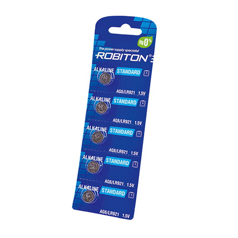 Батарейка алкалиновая Robiton STANDARD Alkaline , AG 6(LR921/371A)-BL5, 1.5В, блистер, цена за 1 шт.
