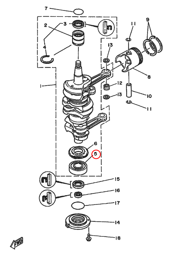 Подшипник коленвала низ Yamaha Y 40-50-60-70 \ Y 25 \ 3306306V5 93306306V100 - фото 2 - id-p61486423